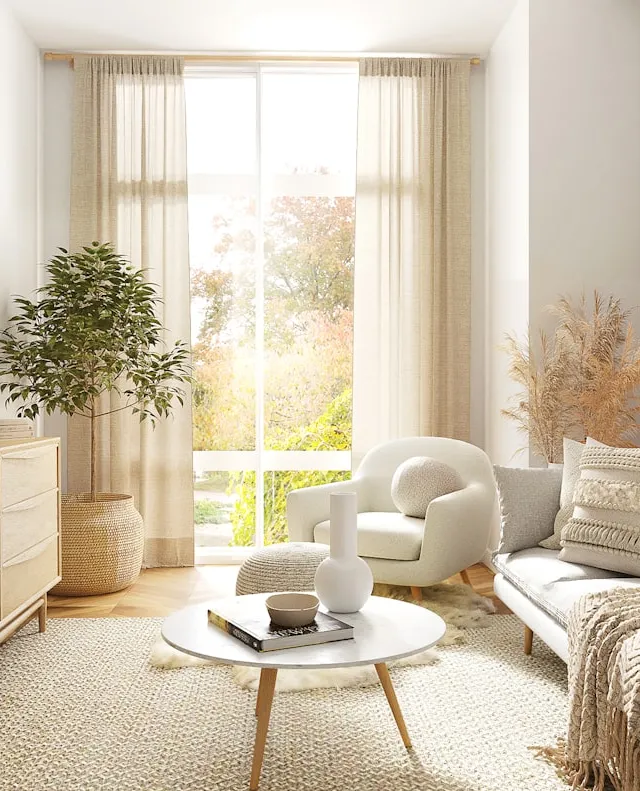A bright, comfortable living room in a shared home